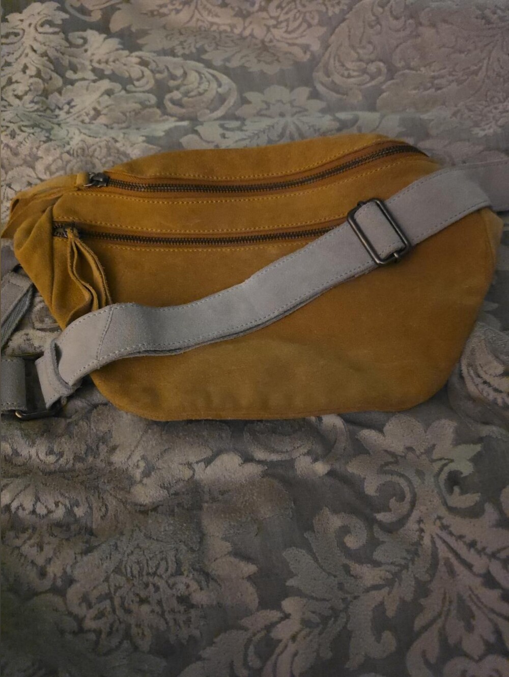 Free People Mustard Suede Crossbody Sling Belt Bag Tassel Boho